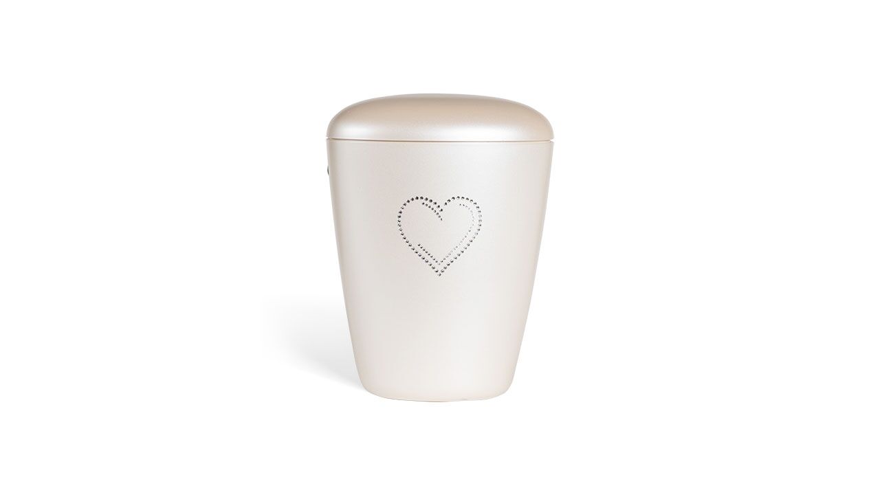 Heim urne i gloss hvid med swarovskihjerte 