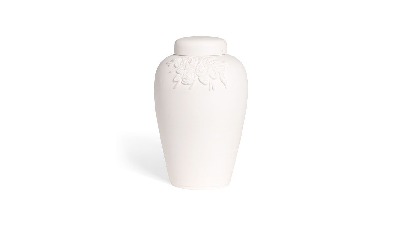 Lerurne med rose i hvid