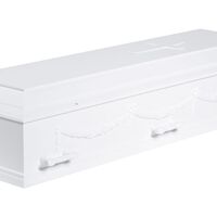 Kremeringskiste med guirlander og kors