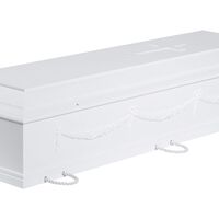 Kremeringskiste med guirlander og kors