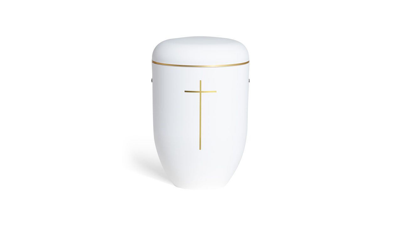 Pludra B gloss cremehvid med kors og guldkant