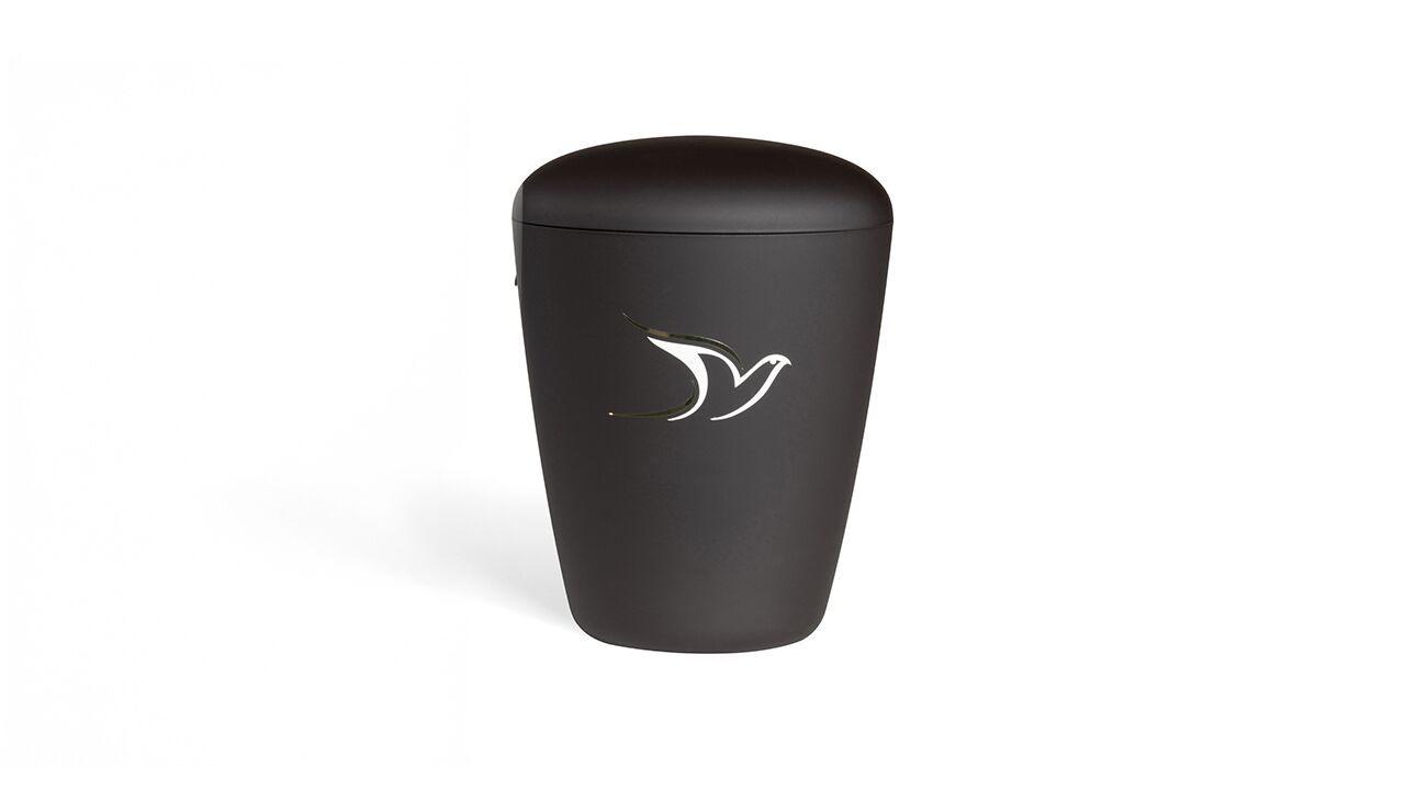 Heim urne med due motiv i sort