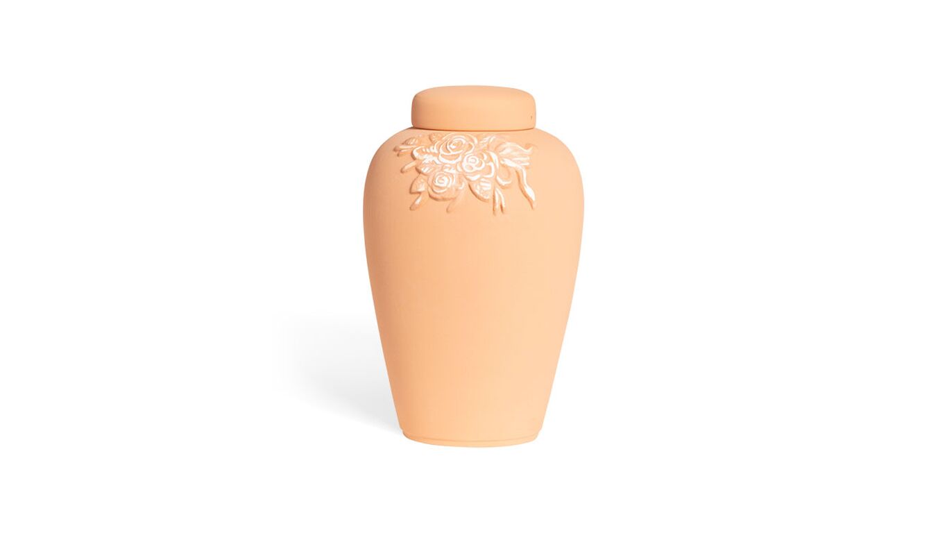 Lerurne med rose i terracotta